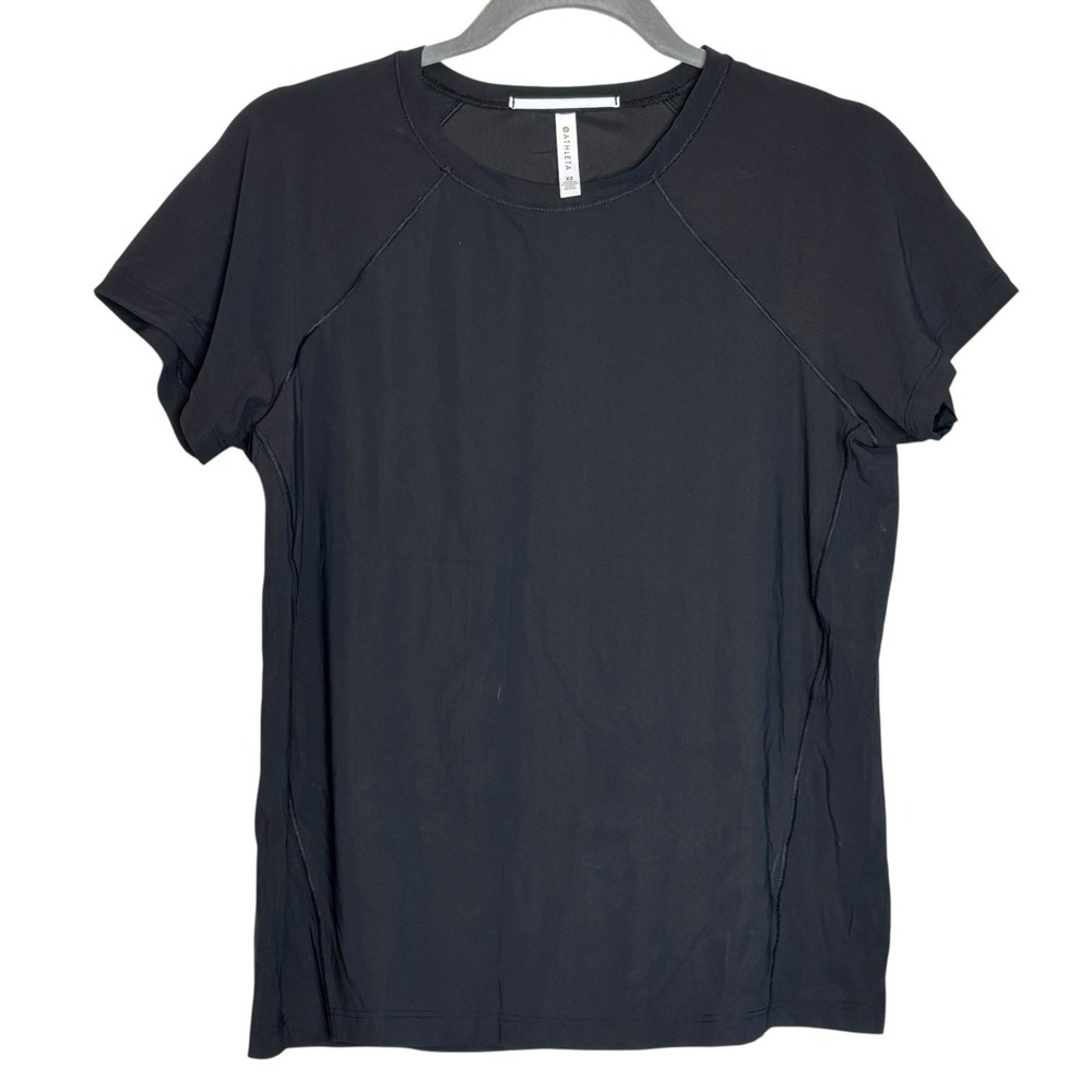 Athleta Shirt Womens XS Black Short Sleeve Sheer Logo Workout Gym Yoga